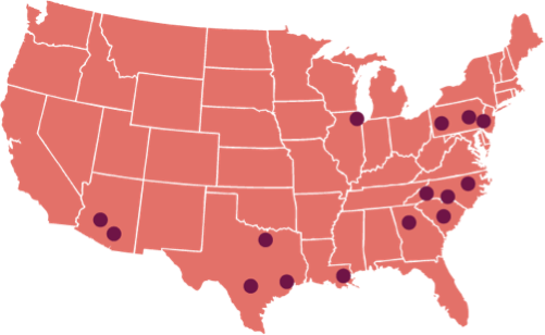 Map of us with locations