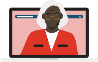 An illustration of a woman on a video call